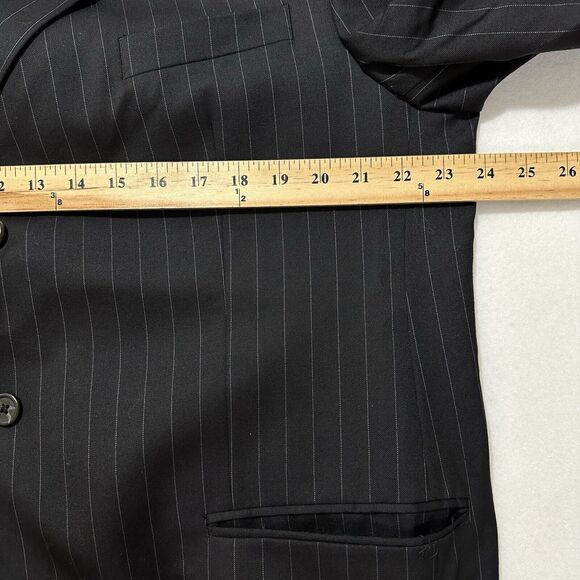 Chaps Suit Jacket Men's 46 Long (46L) 100% Wool Black Pinstripe Sport Coat - Picture 10 of 16
